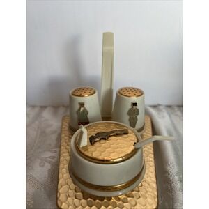 Vintage Table Set Salt Pepper Shakers Condiment Bowl, Lid w/ Ladle Latvia USSR